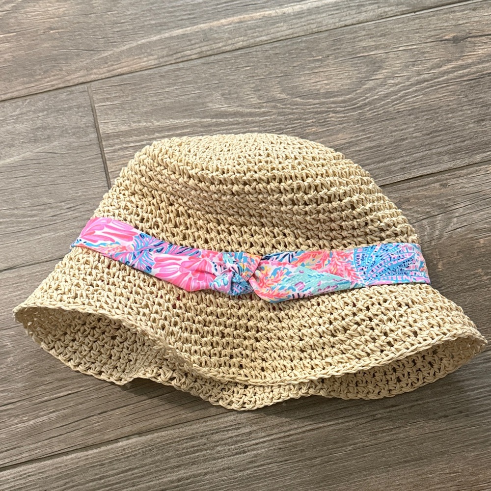 Lilly Pulitzer Crocheted Straw Sun Bucket Hat with Floral Band